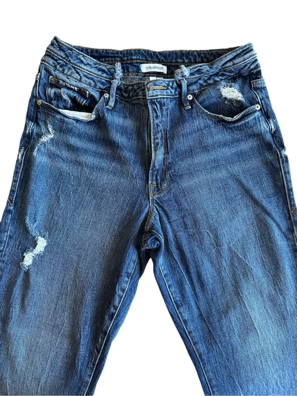 Good American Good Vintage Ripped Straight Ankle Jeans Blue Size 8/29 - Picture 3 of 9